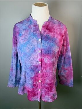 Women's Pink & Purple Tie-Dye Button Front Top